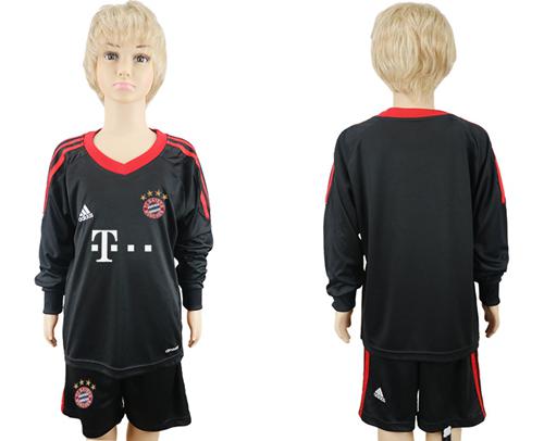 Bayern Munchen Blank Black Goalkeeper Long Sleeves Kid Soccer Club Jersey - Click Image to Close